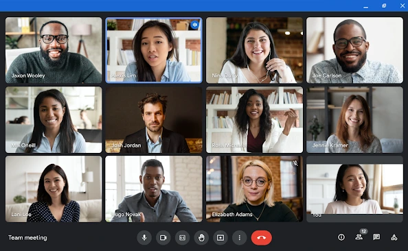 Imagem de 12 pessoas se reunindo online no google meet